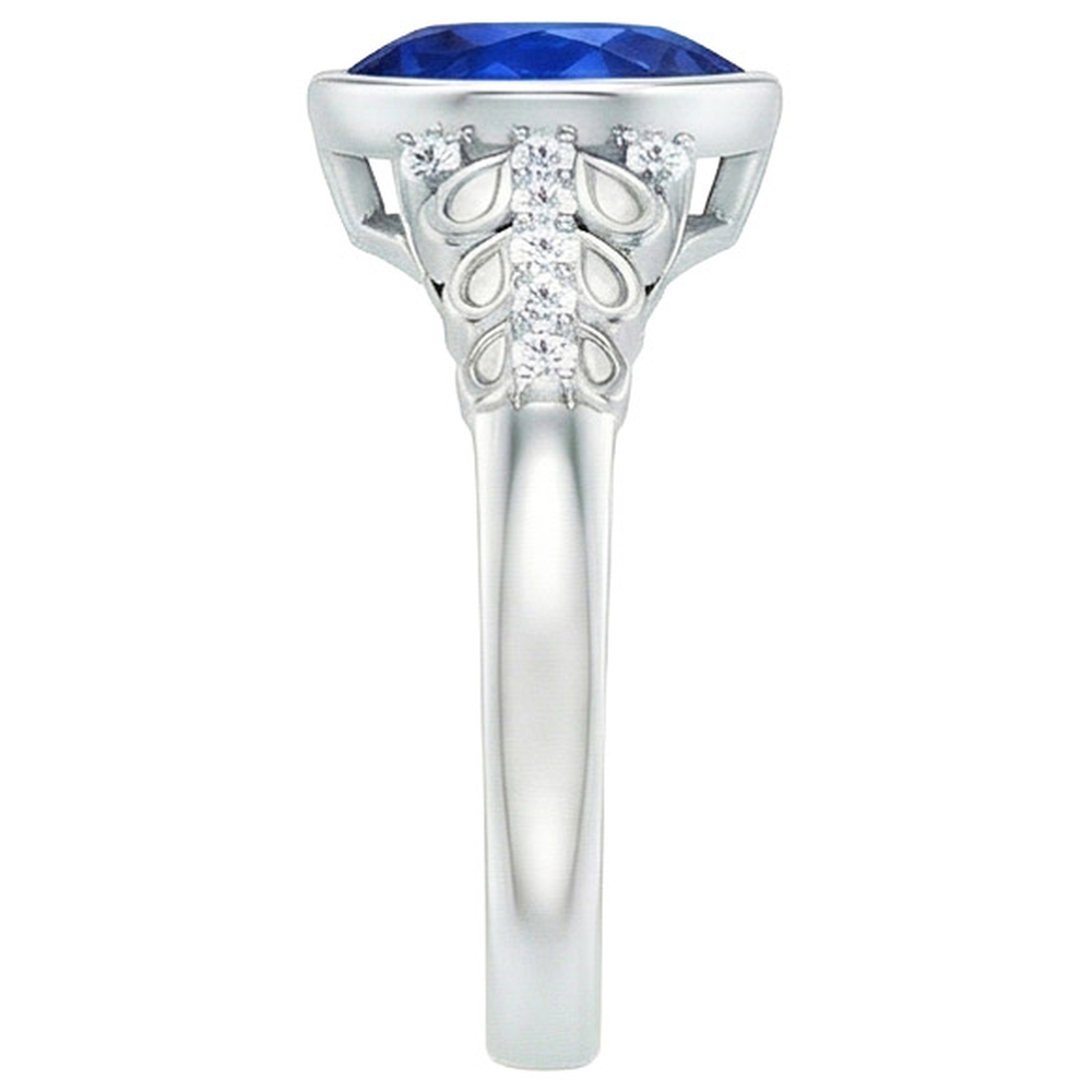 Natural Earth Mined Diamond Ring New Bezel Set Pear Blue Sapphire With Accents 4.25 Carats