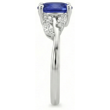 Natural Earth Mined Diamond Ring Oval Blue Sapphire With Marquise & Round Stones 4 Carats