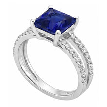 Natural Earth Mined Diamond Ring Princess Cut Sapphire With Accents Split Shank 6 Carats