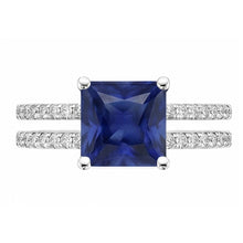 Natural Earth Mined Diamond Ring Princess Cut Sapphire With Accents Split Shank 6 Carats