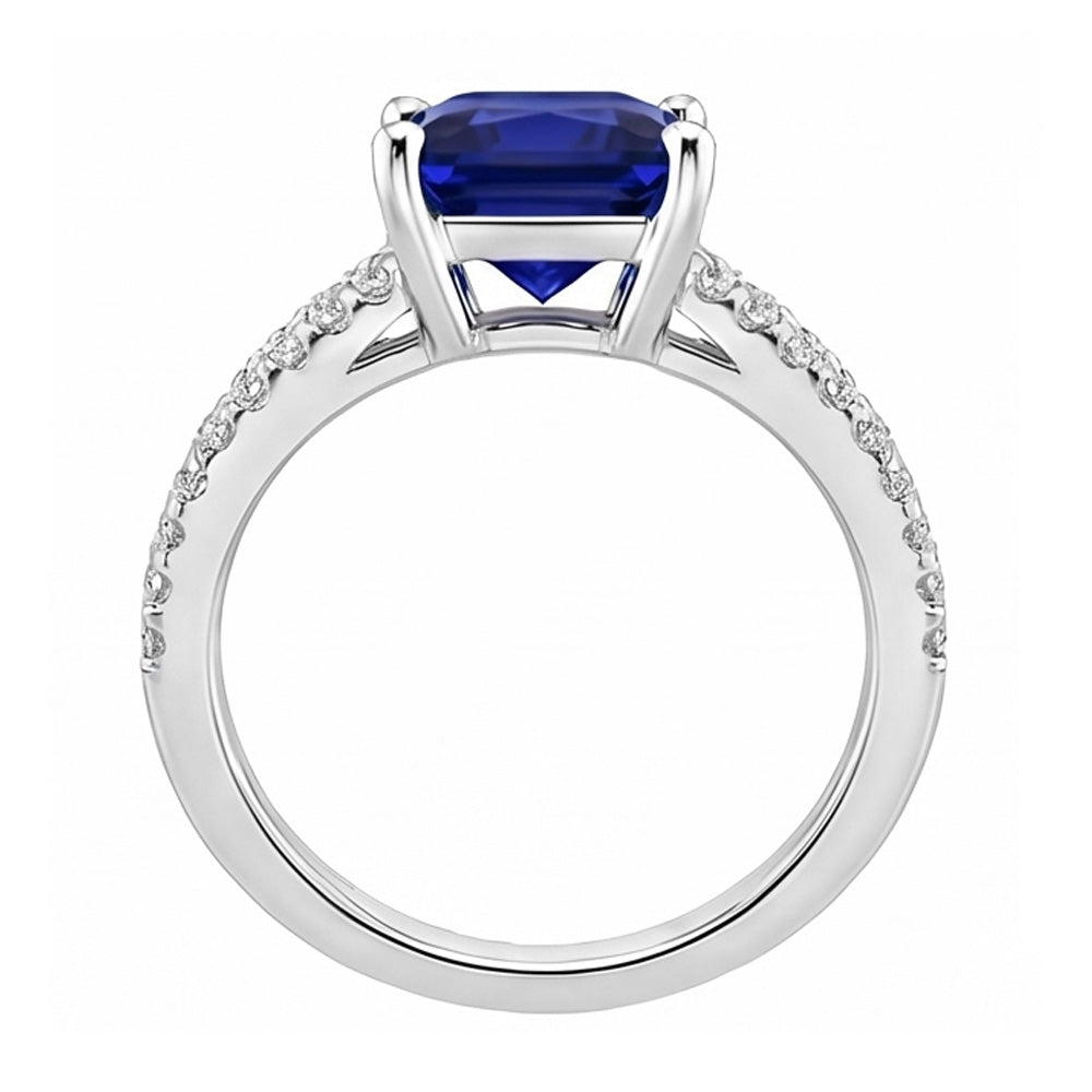 Natural Earth Mined Diamond Ring Princess Cut Sapphire With Accents Split Shank 6 Carats