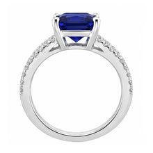 Natural Earth Mined Diamond Ring Princess Cut Sapphire With Accents Split Shank 6 Carats