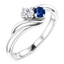 Natural Earth Mined Diamond Round Blue Sapphire Bypass Setting Ring 1.50 Carats
