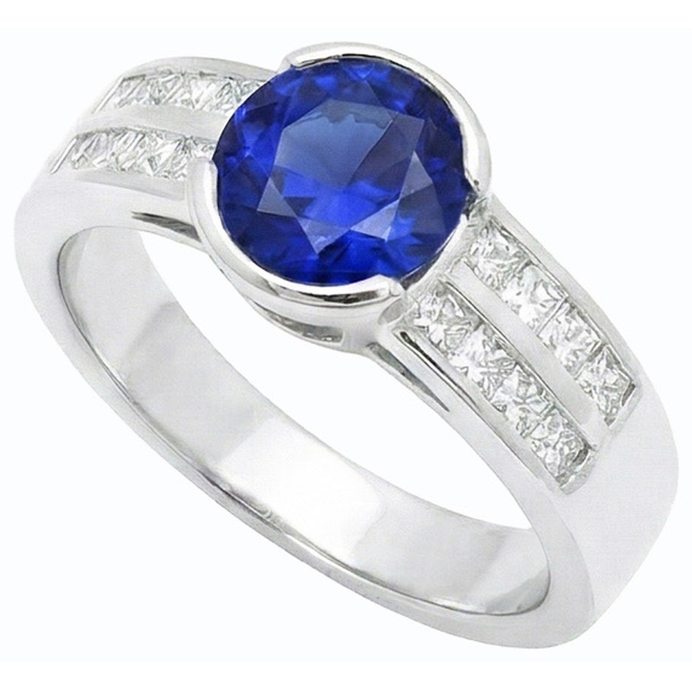 natural round sapphire 2.50ct ring close up detail