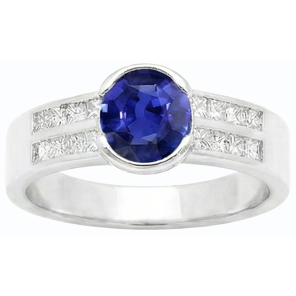 natural round sapphire 2.50ct ring profile view