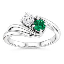 Natural Earth Mined Diamond Round Green Emerald Bypass Setting Ring 1.50 Carats