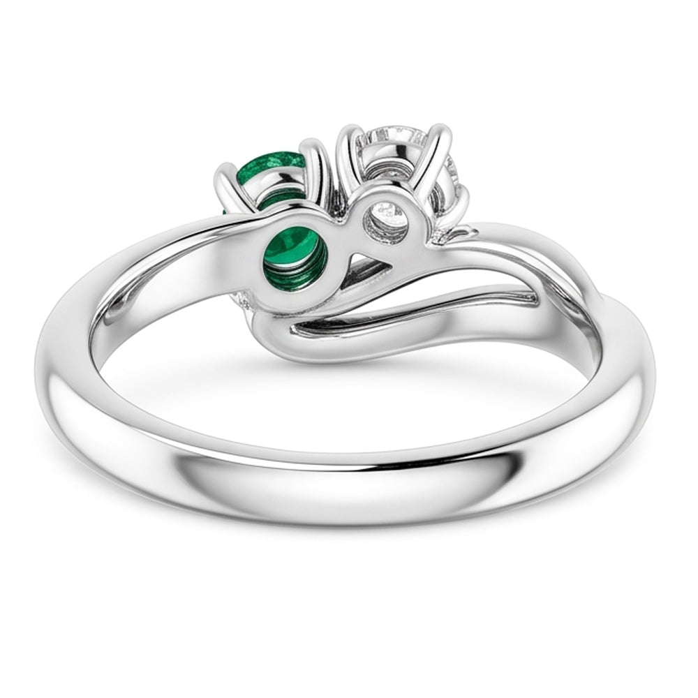 Natural Earth Mined Diamond Round Green Emerald Bypass Setting Ring 1.50 Carats