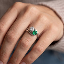 Natural Earth Mined Diamond Round Green Emerald Bypass Setting Ring 1.50 Carats