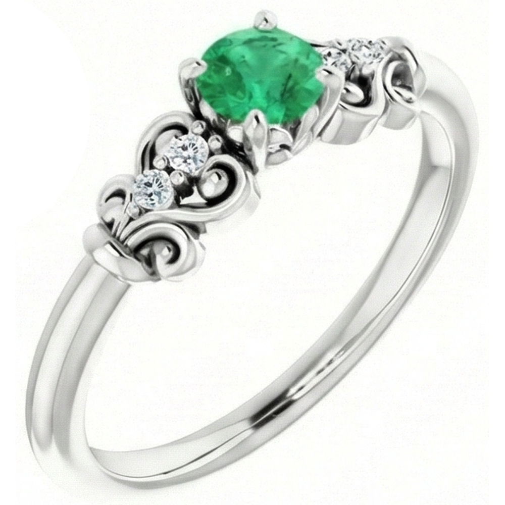 natural round emerald 1.40ct ring top view
