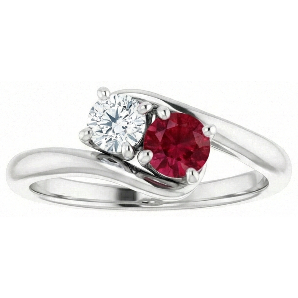 Natural Earth Mined Diamond Round Ruby Bypass Setting Ring 1.50 Carats White Gold 14K