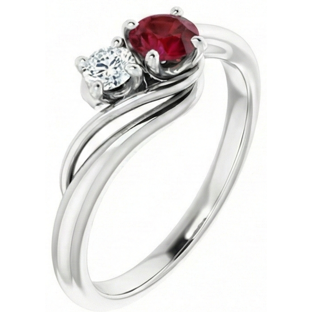 Natural Earth Mined Diamond Round Ruby Bypass Setting Ring 1.50 Carats White Gold 14K