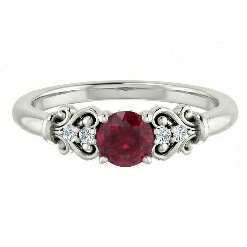Natural Earth Mined Diamond Round Ruby Fancy Ring 1.40 Carats White Gold 14K