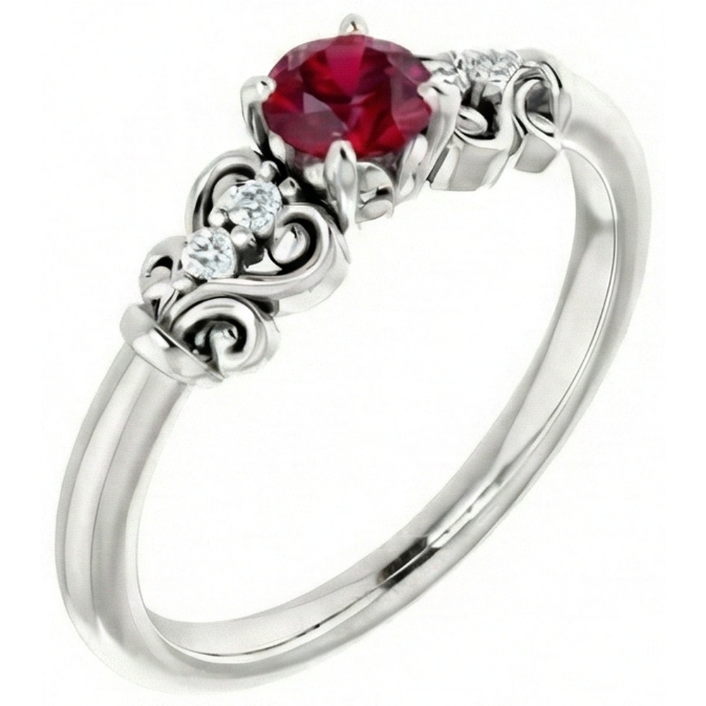 Natural Earth Mined Diamond Round Ruby Fancy Ring 1.40 Carats White Gold 14K