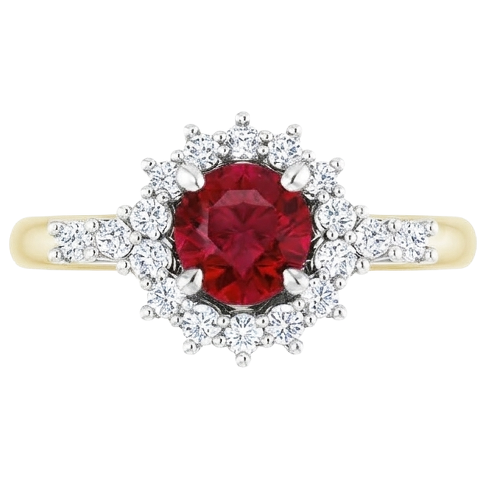 Natural Earth Mined Diamond Round Ruby Ring Halo Style Gold 14K 1.50 Carats