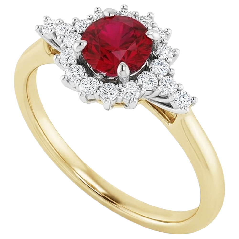 Natural Earth Mined Diamond Round Ruby Ring Halo Style Gold 14K 1.50 Carats