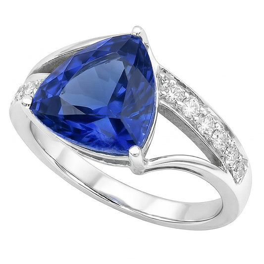 Natural Earth Mined Diamond Sapphire Gemstone Ring 2 Carats Split Shank Gold Women Jewellery