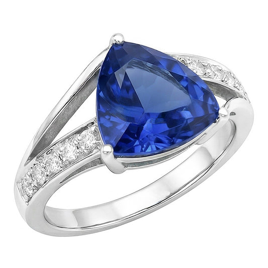 Natural Earth Mined Diamond Sapphire Gemstone Ring 2 Carats Split Shank Gold Women Jewellery