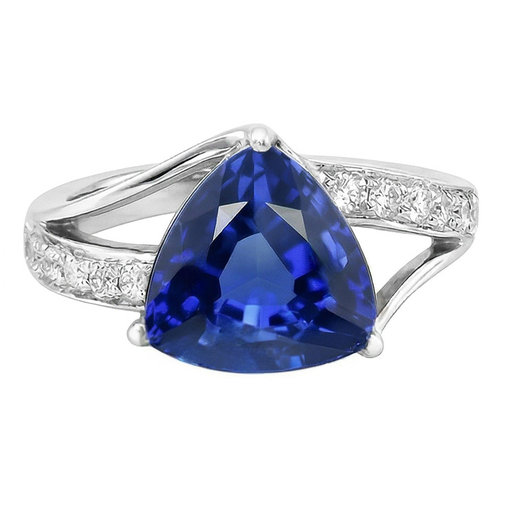 Natural Earth Mined Diamond Sapphire Gemstone Ring 2 Carats Split Shank Gold Women Jewellery