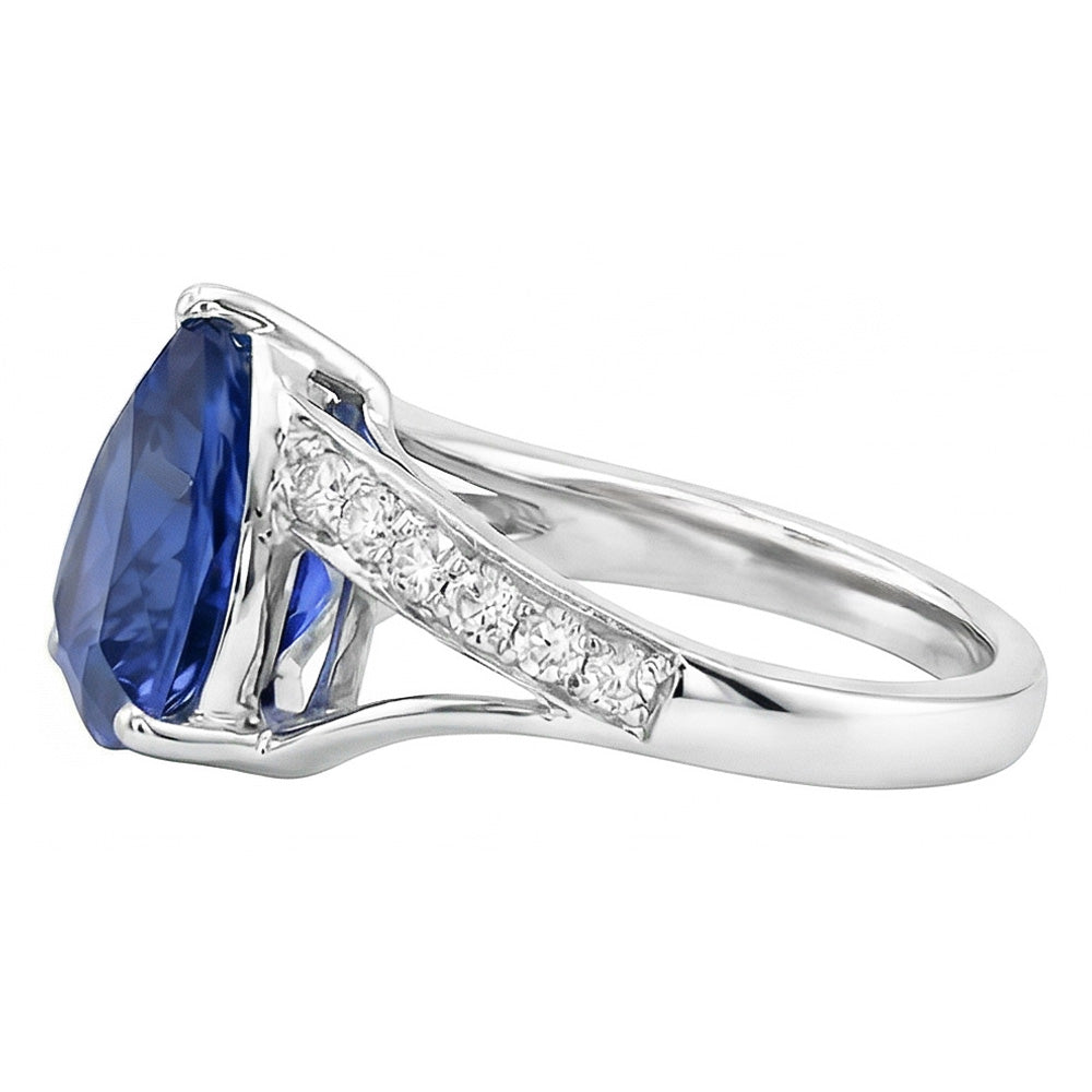 Natural Earth Mined Diamond Sapphire Gemstone Ring 2 Carats Split Shank Gold Women Jewellery