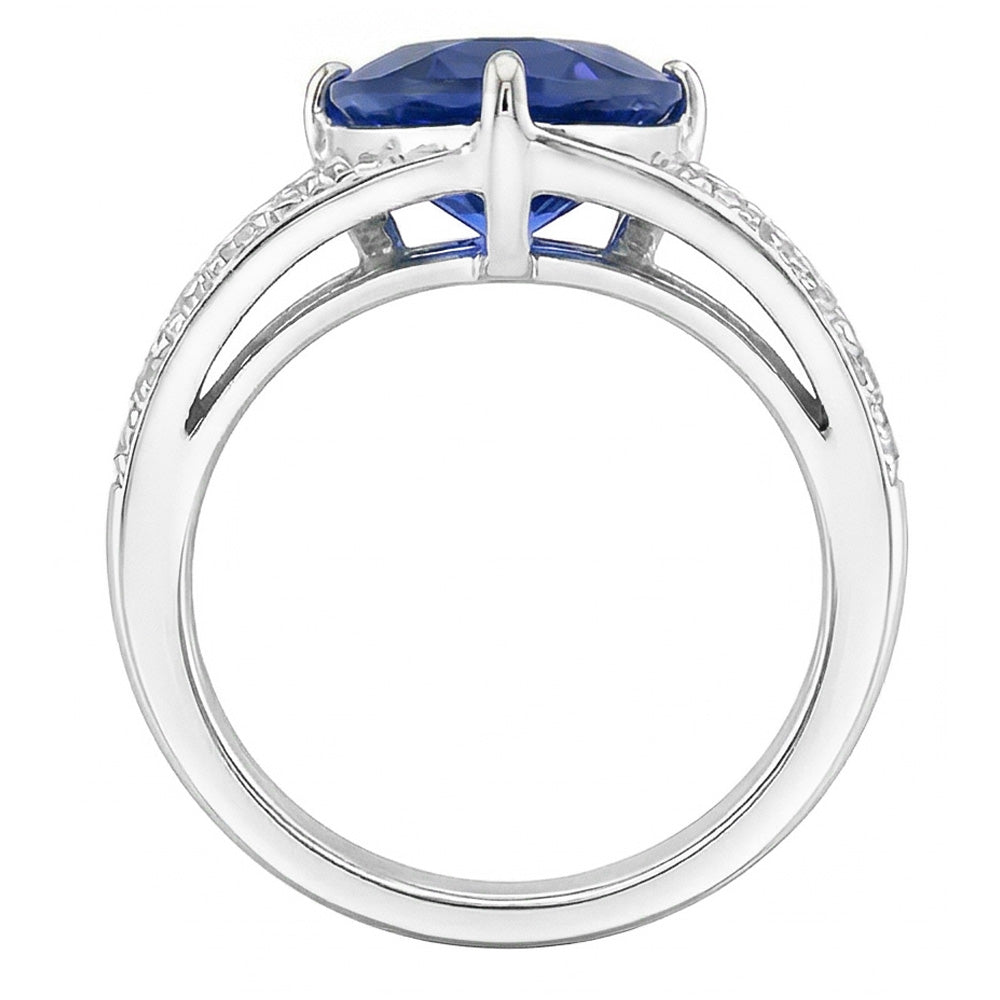 Natural Earth Mined Diamond Sapphire Gemstone Ring 2 Carats Split Shank Gold Women Jewellery