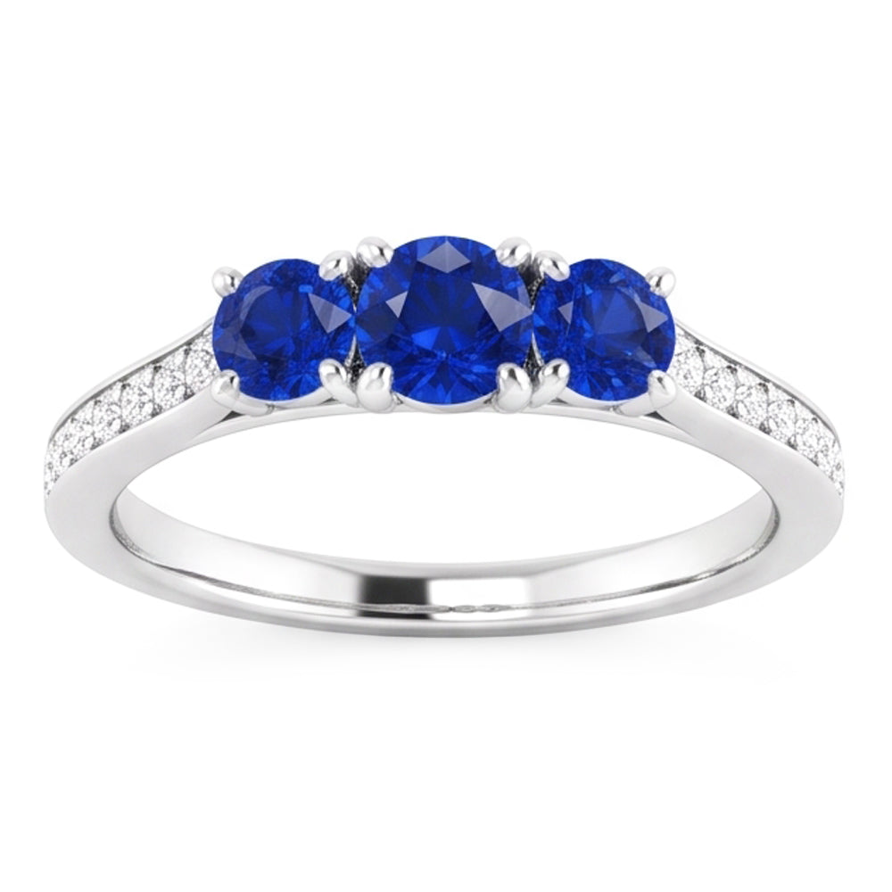 Natural Earth Mined Diamond Sapphire Ring 1.10 Carats Claw Prong Setting Women Jewellery