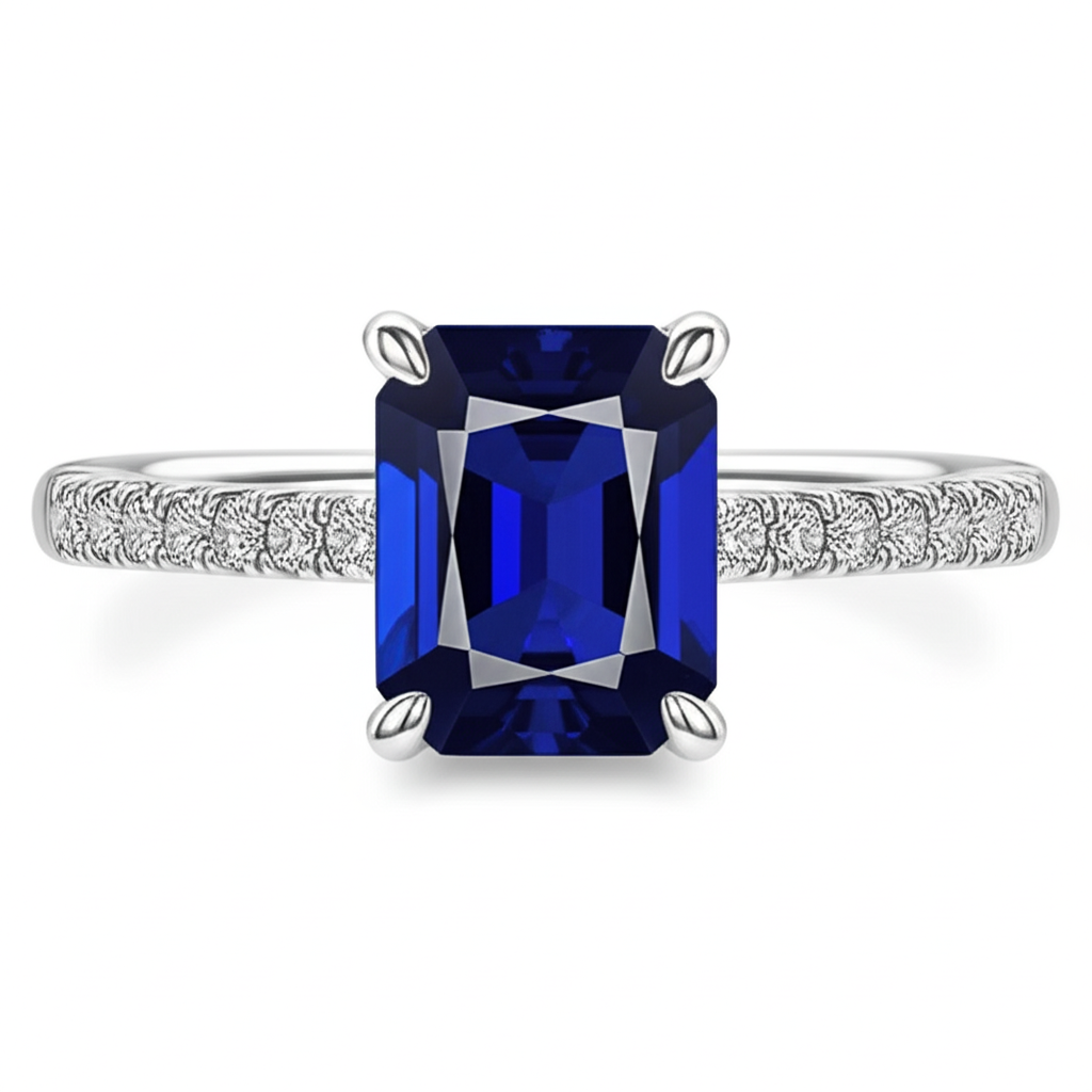 Natural Earth Mined Diamond Solitaire Accents Ring Emerald Blue Sapphire 4 Carats