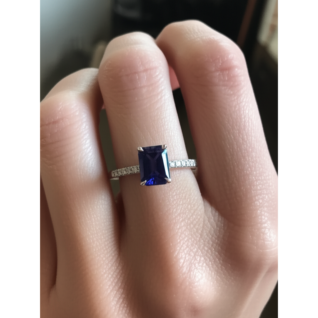Natural Earth Mined Diamond Solitaire Accents Ring Emerald Blue Sapphire 4 Carats
