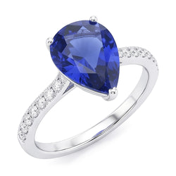 Natural Earth Mined Diamond Solitaire Pear Ceylon Sapphire Ring With Accents 4 Carats