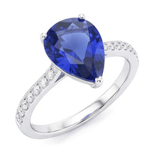 Natural Earth Mined Diamond Solitaire Pear Ceylon Sapphire Ring With Accents 4 Carats