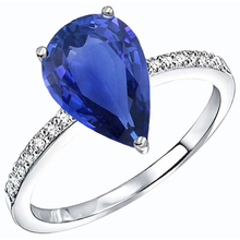Natural Earth Mined Diamond Solitaire Pear Ceylon Sapphire Ring With Accents 4 Carats