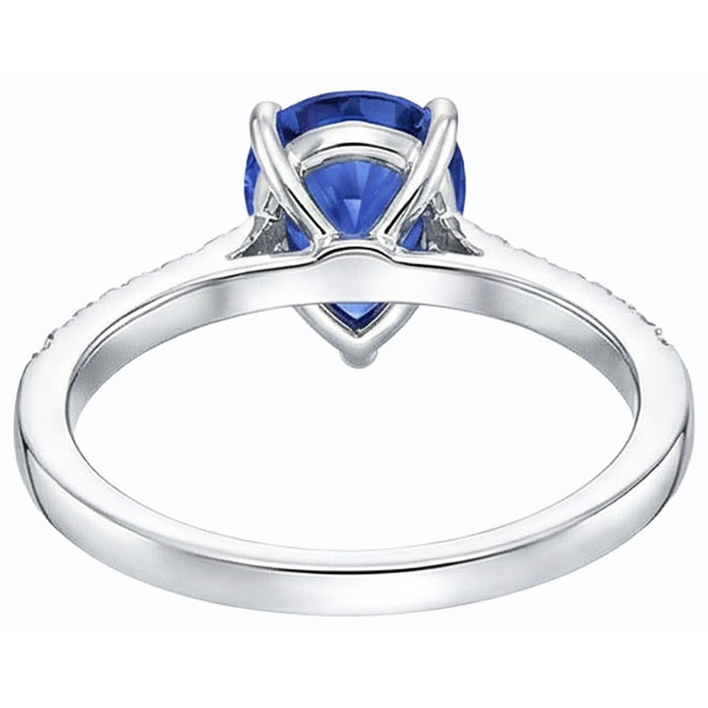Natural Earth Mined Diamond Solitaire Pear Ceylon Sapphire Ring With Accents 4 Carats