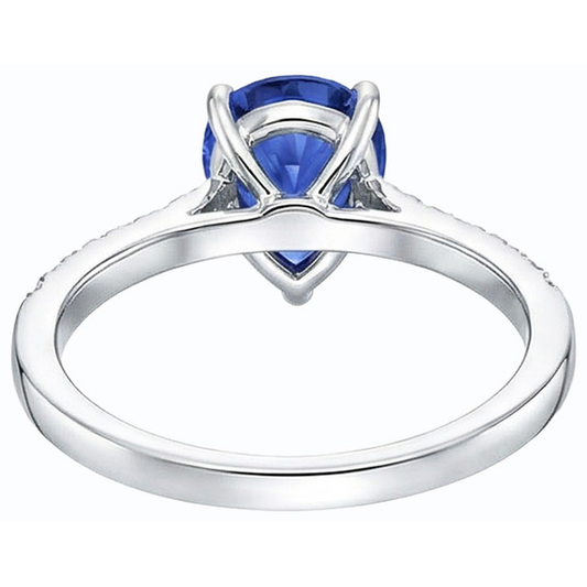 Natural Earth Mined Diamond Solitaire Pear Ceylon Sapphire Ring With Accents 4 Carats