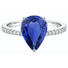 Natural Earth Mined Diamond Solitaire Pear Ceylon Sapphire Ring With Accents 4 Carats