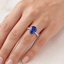Natural Earth Mined Diamond Solitaire Pear Ceylon Sapphire Ring With Accents 4 Carats