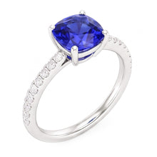 Natural Earth Mined Diamond Solitaire Ring Accents Cushion Shaped Ceylon Sapphire 3 Carats