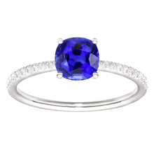 Natural Earth Mined Diamond Solitaire Ring Accents Cushion Shaped Ceylon Sapphire 3 Carats