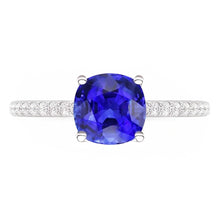 Natural Earth Mined Diamond Solitaire Ring Accents Cushion Shaped Ceylon Sapphire 3 Carats