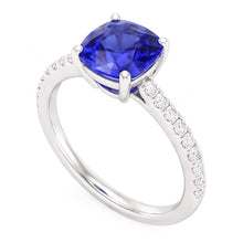 Natural Earth Mined Diamond Solitaire Ring Accents Cushion Shaped Ceylon Sapphire 3 Carats