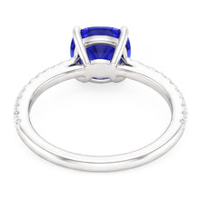 Natural Earth Mined Diamond Solitaire Ring Accents Cushion Shaped Ceylon Sapphire 3 Carats