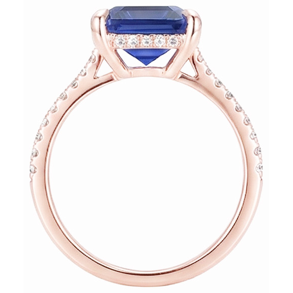 Natural Earth Mined Diamond Solitaire Ring Accents Emerald Cut Ceylon Sapphire 4.50 Carats