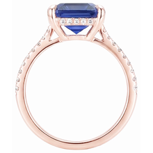 Natural Earth Mined Diamond Solitaire Ring Accents Emerald Cut Ceylon Sapphire 4.50 Carats