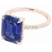 Natural Earth Mined Diamond Solitaire Ring Accents Emerald Cut Ceylon Sapphire 4.50 Carats