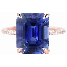 Natural Earth Mined Diamond Solitaire Ring Accents Emerald Cut Ceylon Sapphire 4.50 Carats