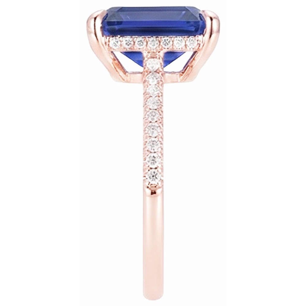 Natural Earth Mined Diamond Solitaire Ring Accents Emerald Cut Ceylon Sapphire 4.50 Carats