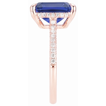 Natural Earth Mined Diamond Solitaire Ring Accents Emerald Cut Ceylon Sapphire 4.50 Carats