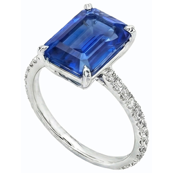Natural Sapphire Ring 4.50ct - White Gold 14K