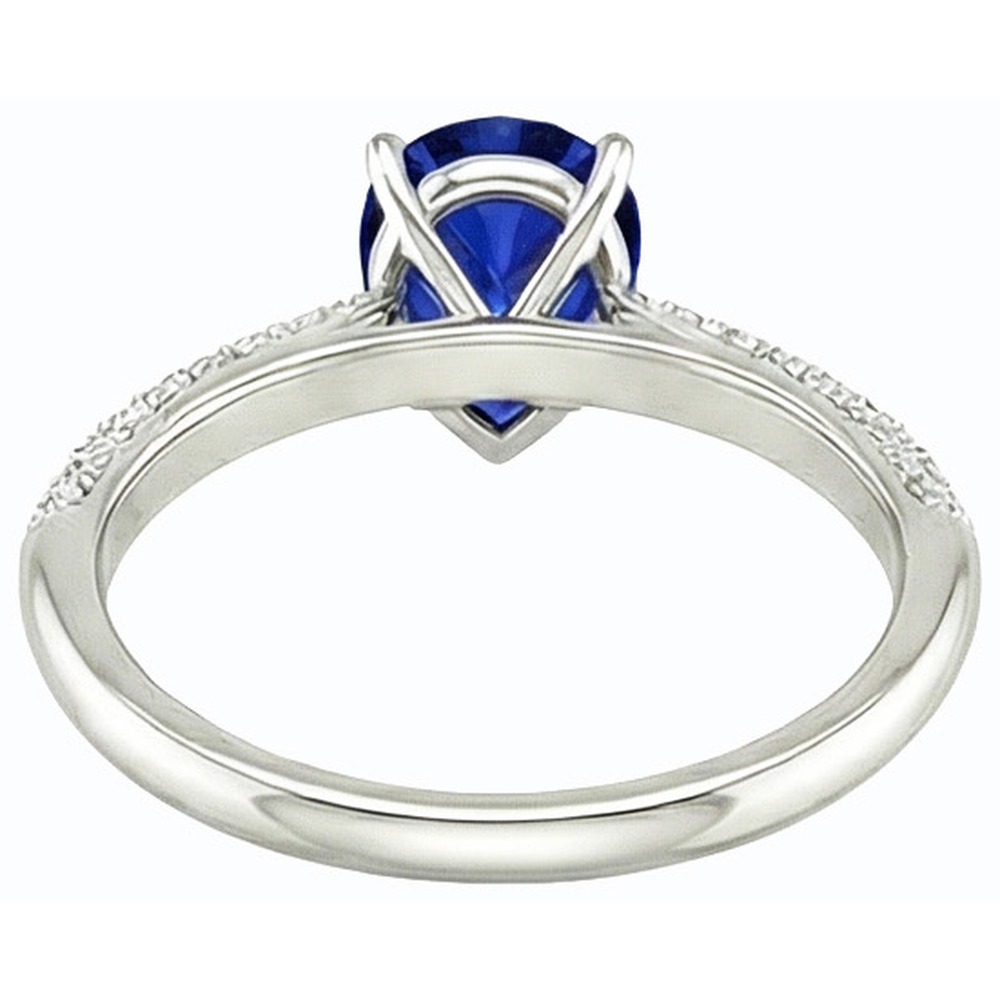 Natural Earth Mined Diamond Solitaire Ring Accents Pear Sri Lankan Sapphire 3 Carats