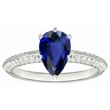 Natural Earth Mined Diamond Solitaire Ring Accents Pear Sri Lankan Sapphire 3 Carats