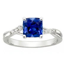 Natural Earth Mined Diamond Solitaire Ring Cushion Blue Sapphire With Accents 2.50 Carats