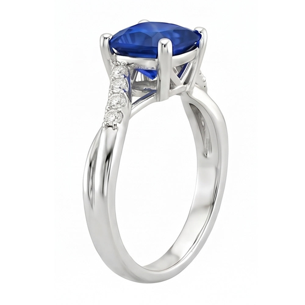 Natural Earth Mined Diamond Solitaire Ring Cushion Blue Sapphire With Accents 2.50 Carats